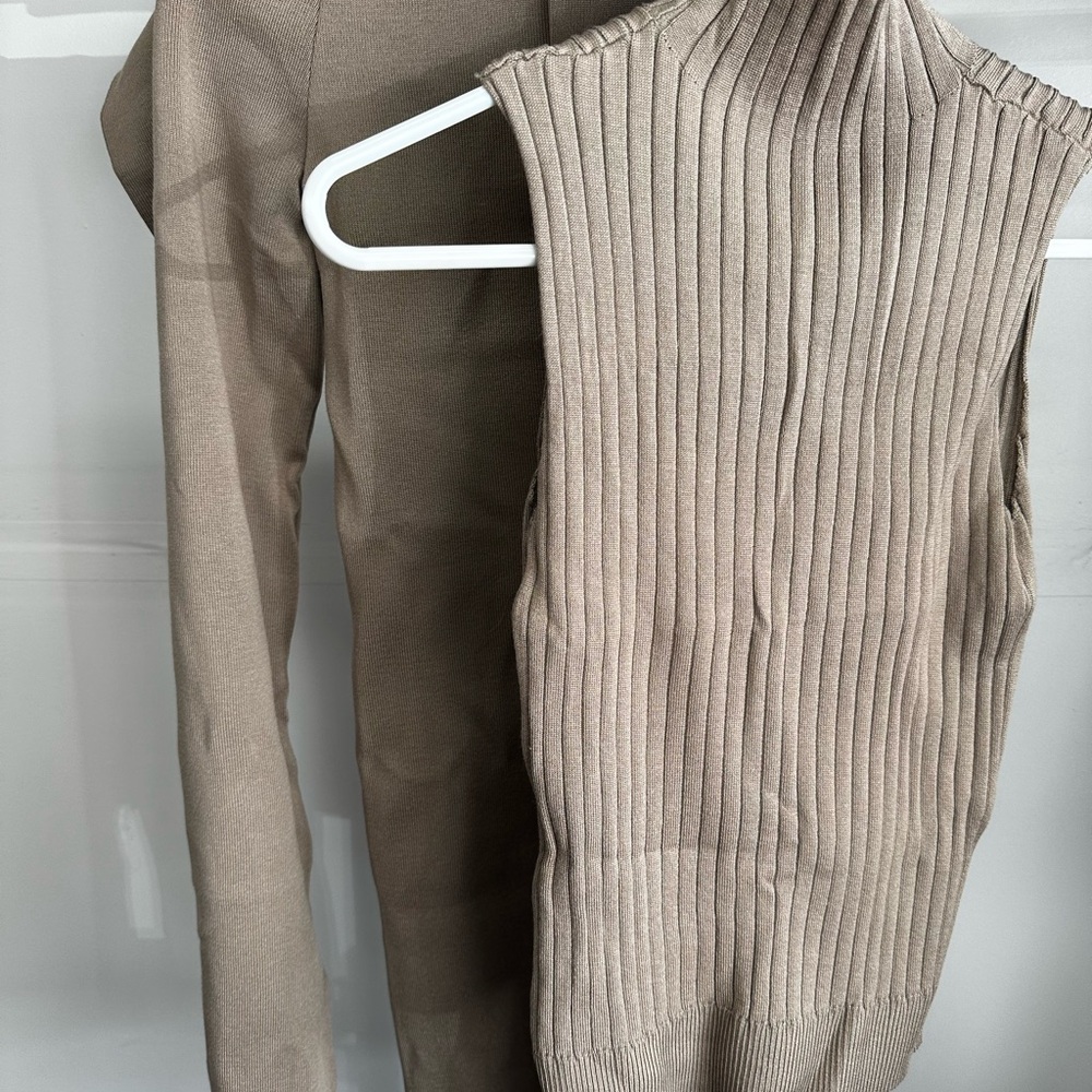 Tan Ribbed Sleeveless Top and Matching Pants
